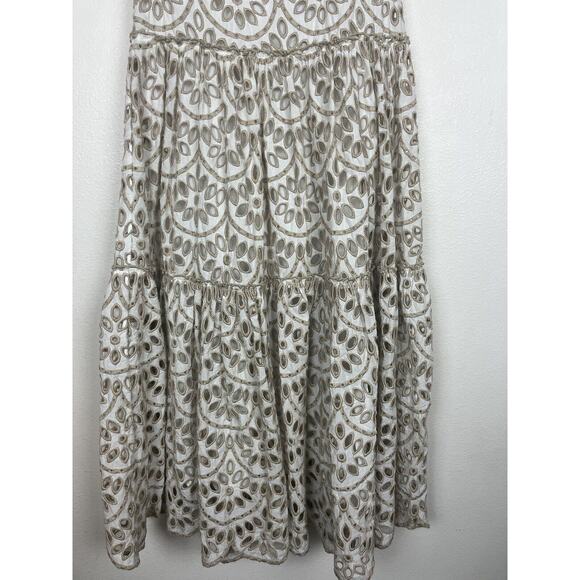PINKO Size 6 White Tan Eyelet Embroidered Long Maxi Skirt Scalloped Hem - Picture 4 of 15